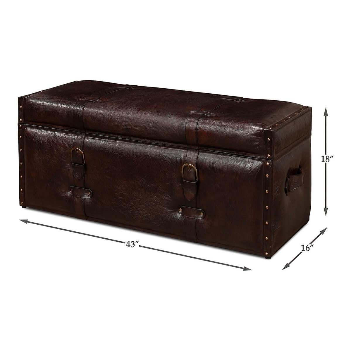 Vintage-Style Leather Trunk Bench 2