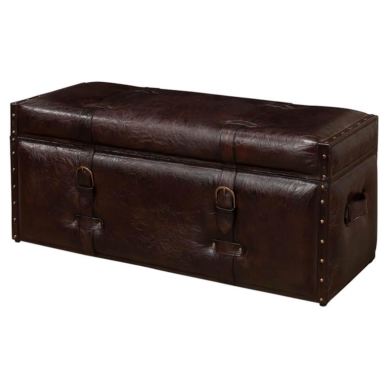 VintageStyle Leather Trunk Bench at 1stDibs