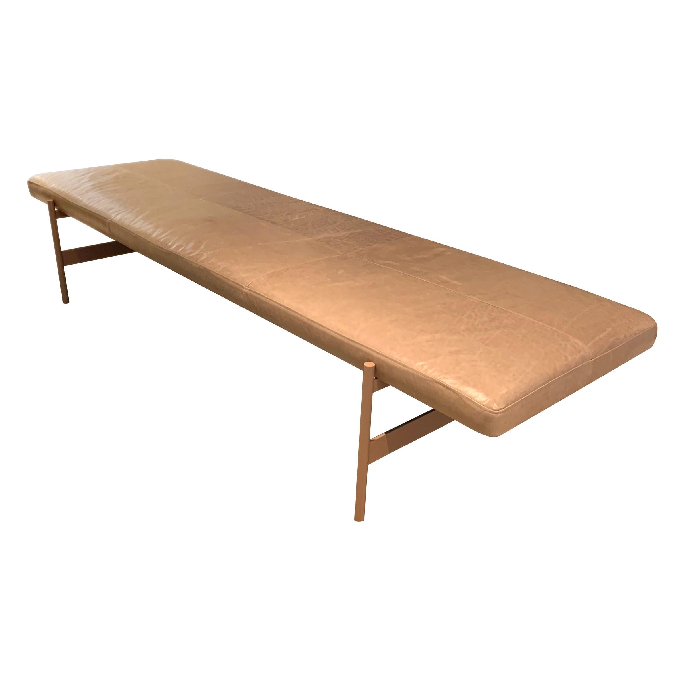 Vintage Style Long Bench in Leather and Metal