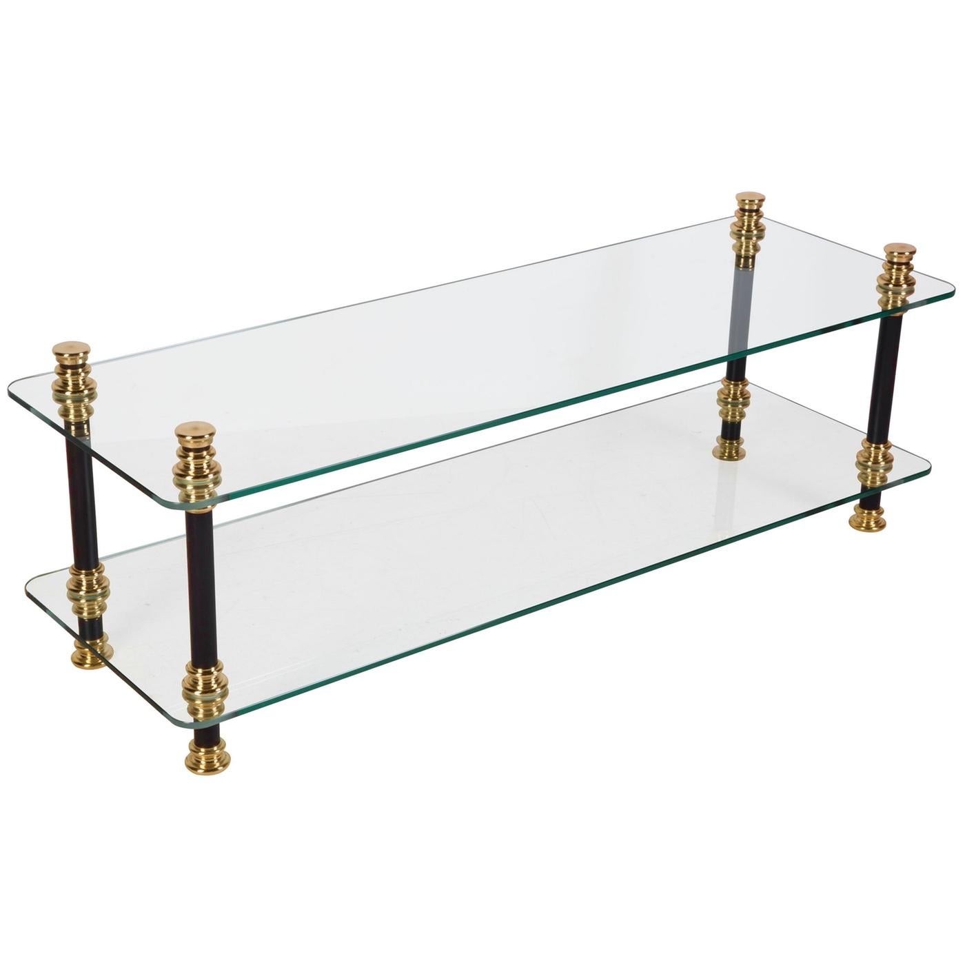 An Andrew Nebbett Designs vintage style low table suitable as a coffee table, bedside table or an audio-visual stand. The glass shelves are made for 10mm thick, toughened glass. This table is tailor-made to order and is handmade, coloured and