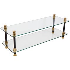 Vintage Style Low Coffee Table, Solid Brass, Steel and Toughened Glass