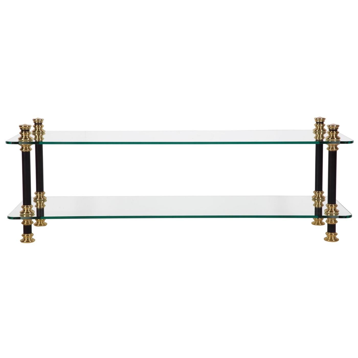 Vintage Style Low Coffee Table, Solid Brass, Steel and Toughened Glass In Excellent Condition For Sale In London, GB