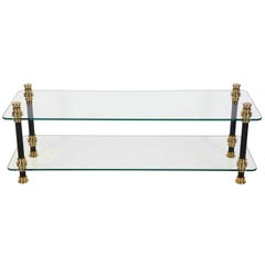 Vintage Style Low Coffee Table, Solid Brass, Steel and Toughened Glass