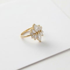 Vintage Style Marquise Moissanites Engagement 14k Gold Ring