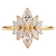 Vintage Style Marquise Moissanites Engagement 14k Gold Ring