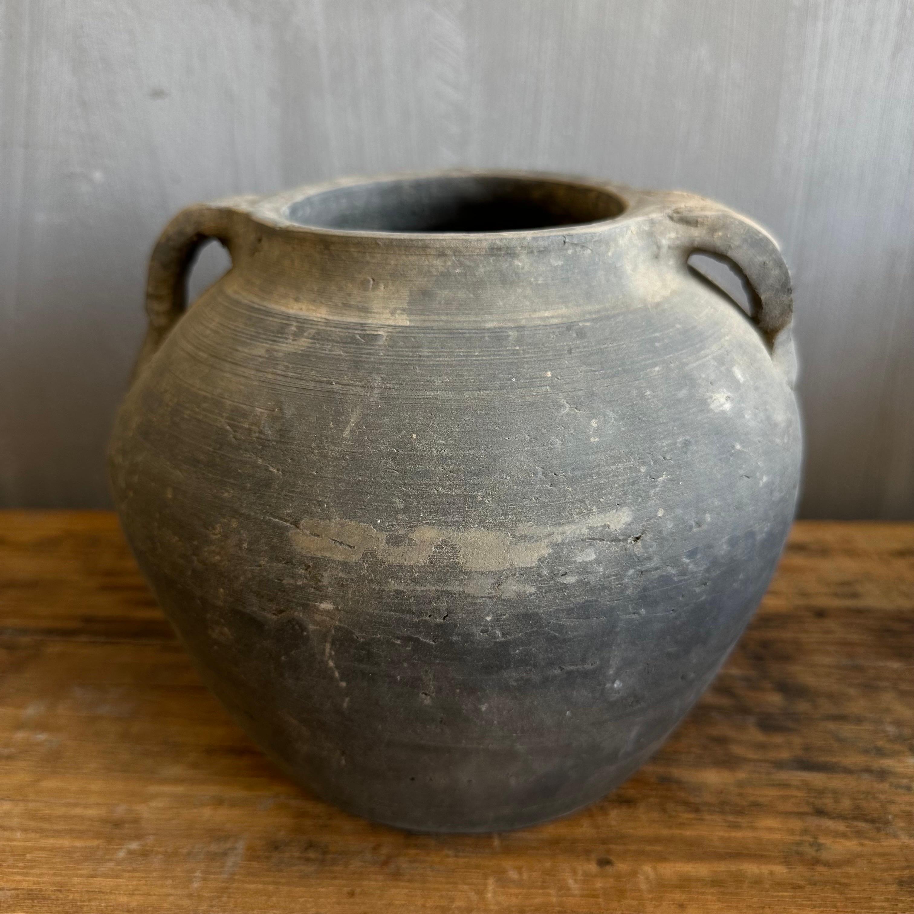 Clay Vintage Style Matte Pottery in Gray and Brown Tones For Sale