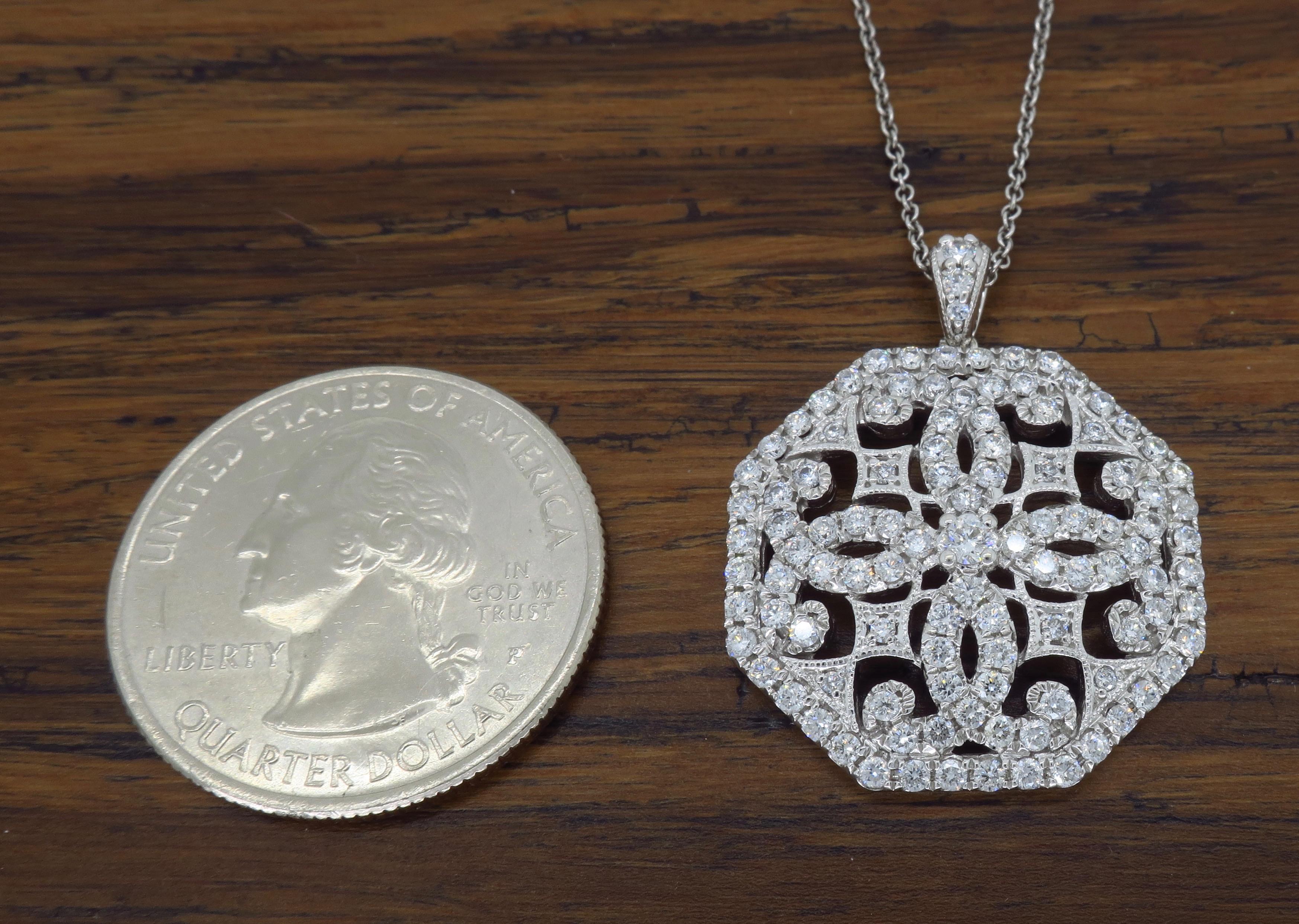Vintage Style Medallion Diamond Necklace In New Condition In Webster, NY