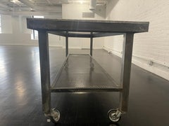 Vintage Style Metal Industrial Table on Wheels, circa 2000