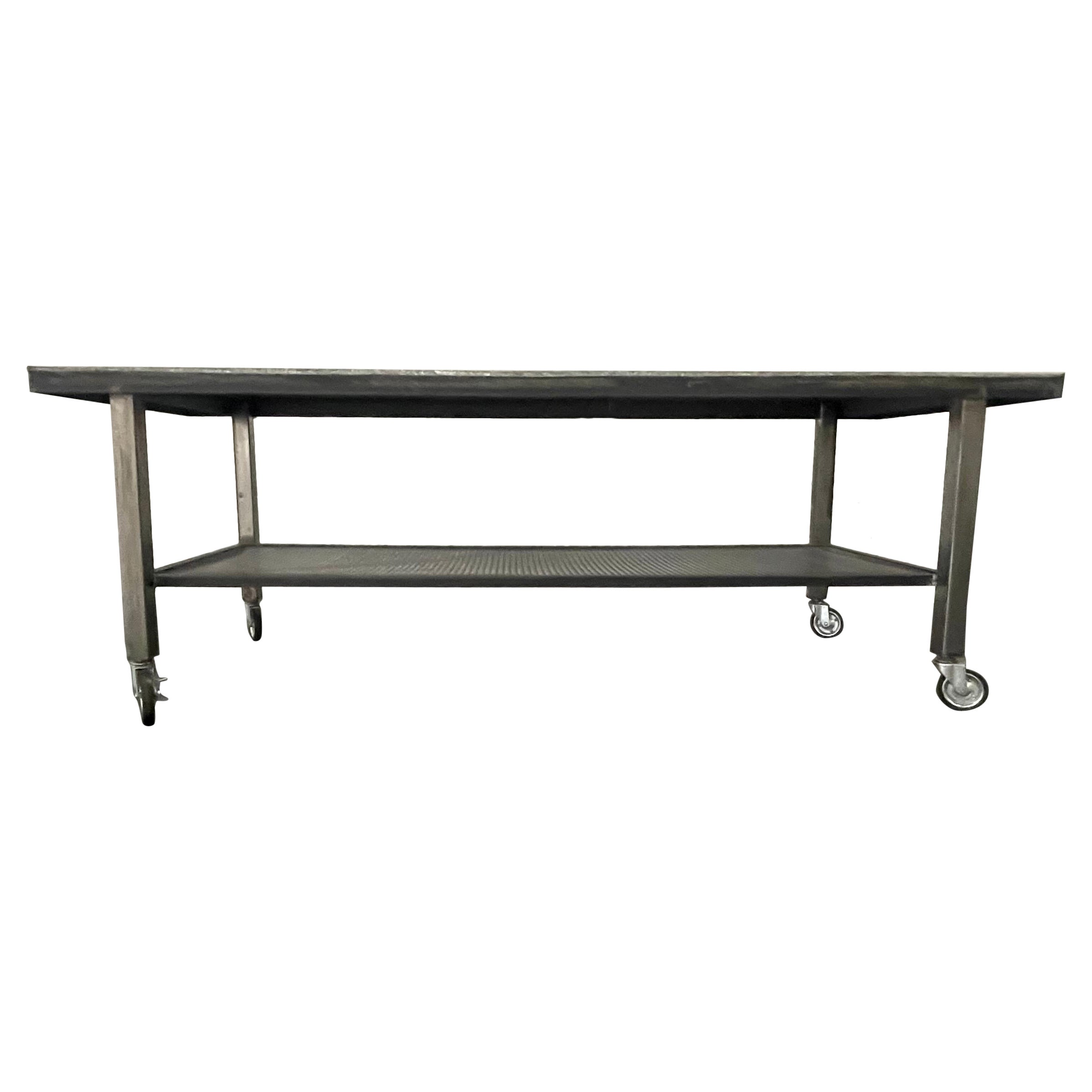 Vintage Style Metal Industrial Table on Wheels, circa 2000