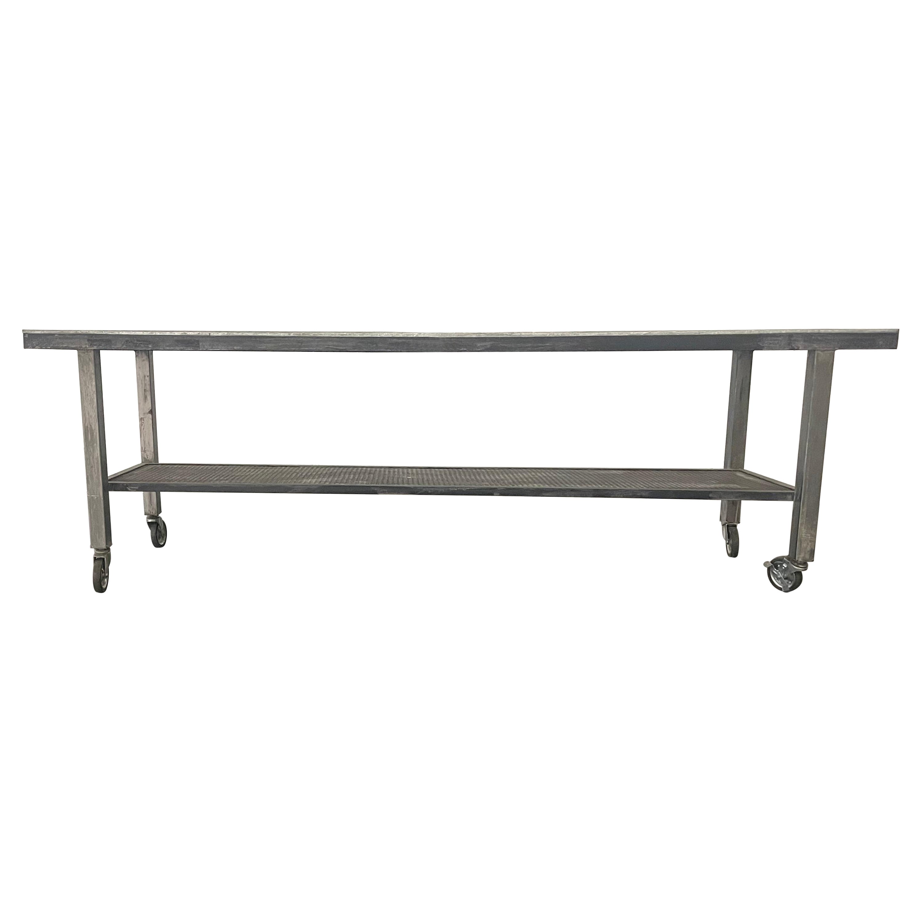Vintage Style Metal Industrial Table on Wheels, circa 2000