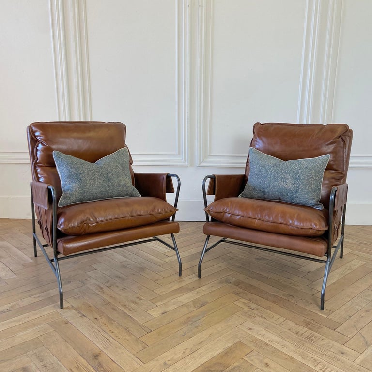Vintage Style Mid Century Industrial Leather Lounge Club Chairs For