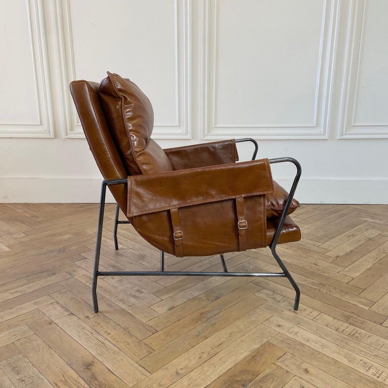Vintage Style Mid Century Industrial Leather Lounge Club Chairs For