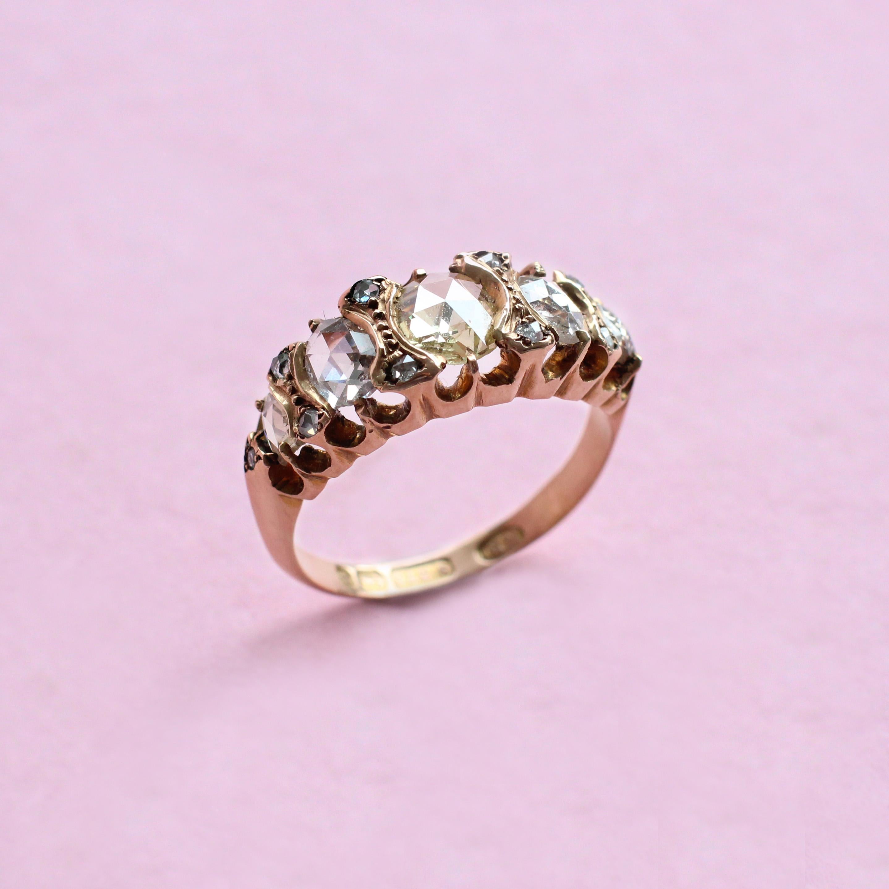 Viktorianischer Ring aus Roségold mit Diamant im Rosenschliff und Roségold im Angebot 1
