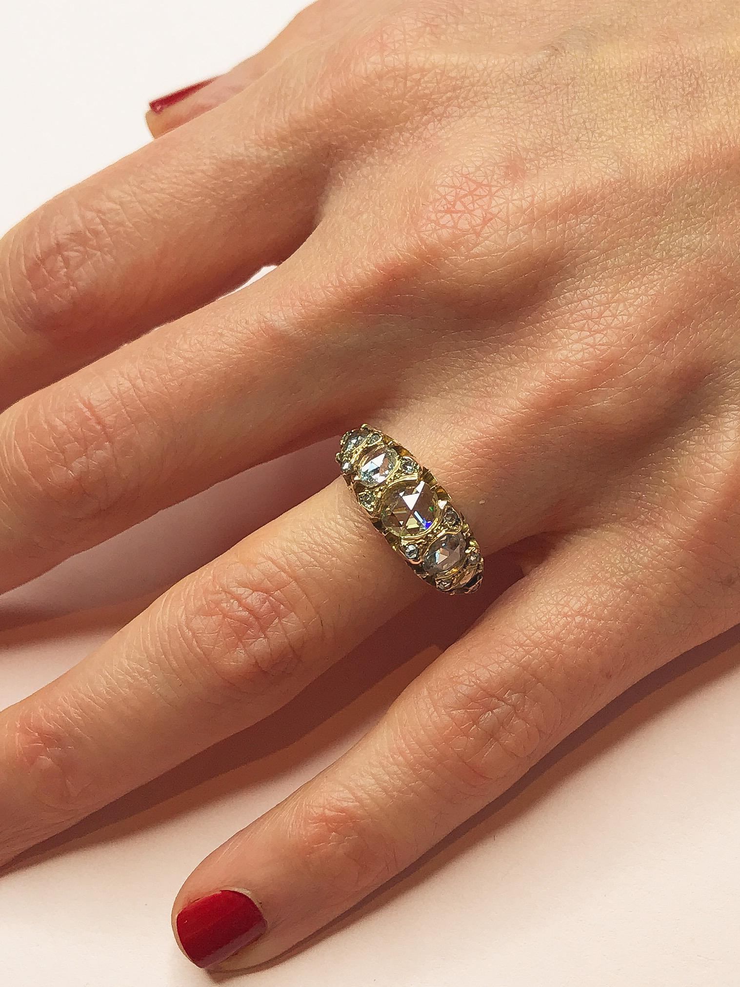 Viktorianischer Ring aus Roségold mit Diamant im Rosenschliff und Roségold (Ovalschliff) im Angebot
