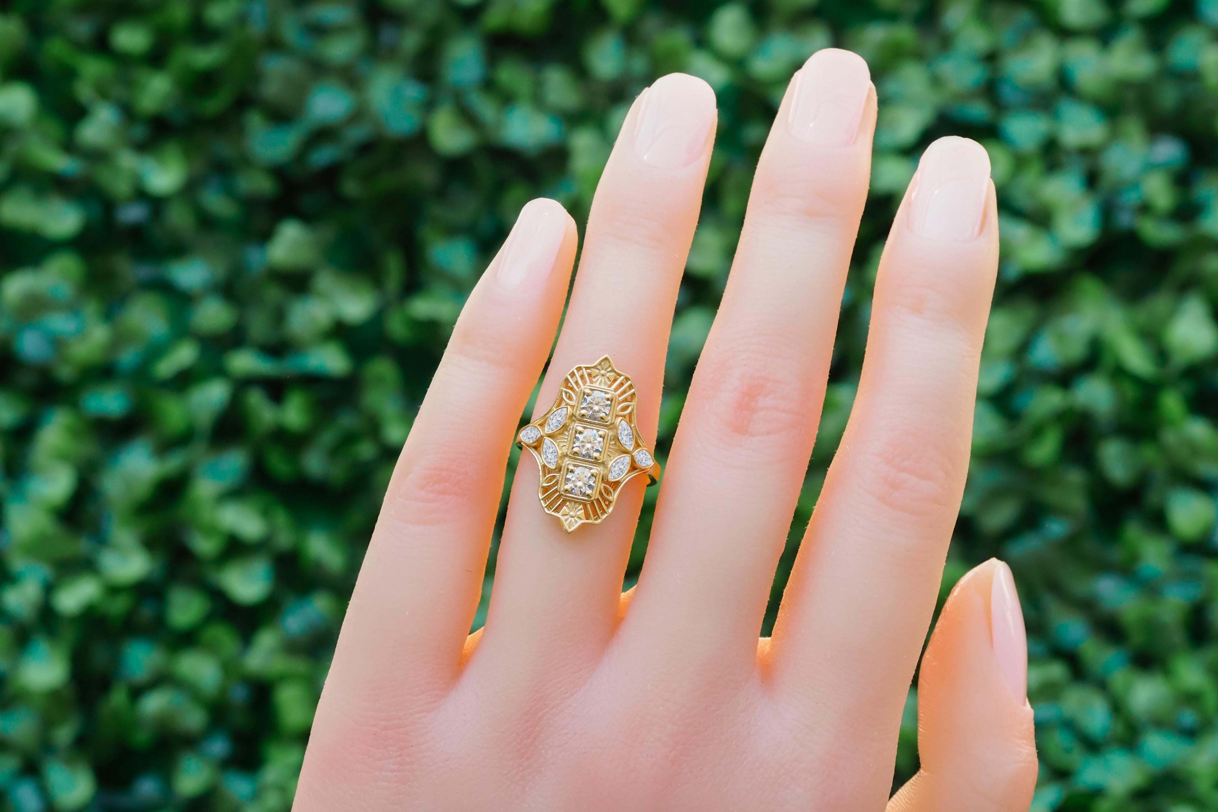 For Sale:  Vintage style moissanite 14k gold engagement ring. 2