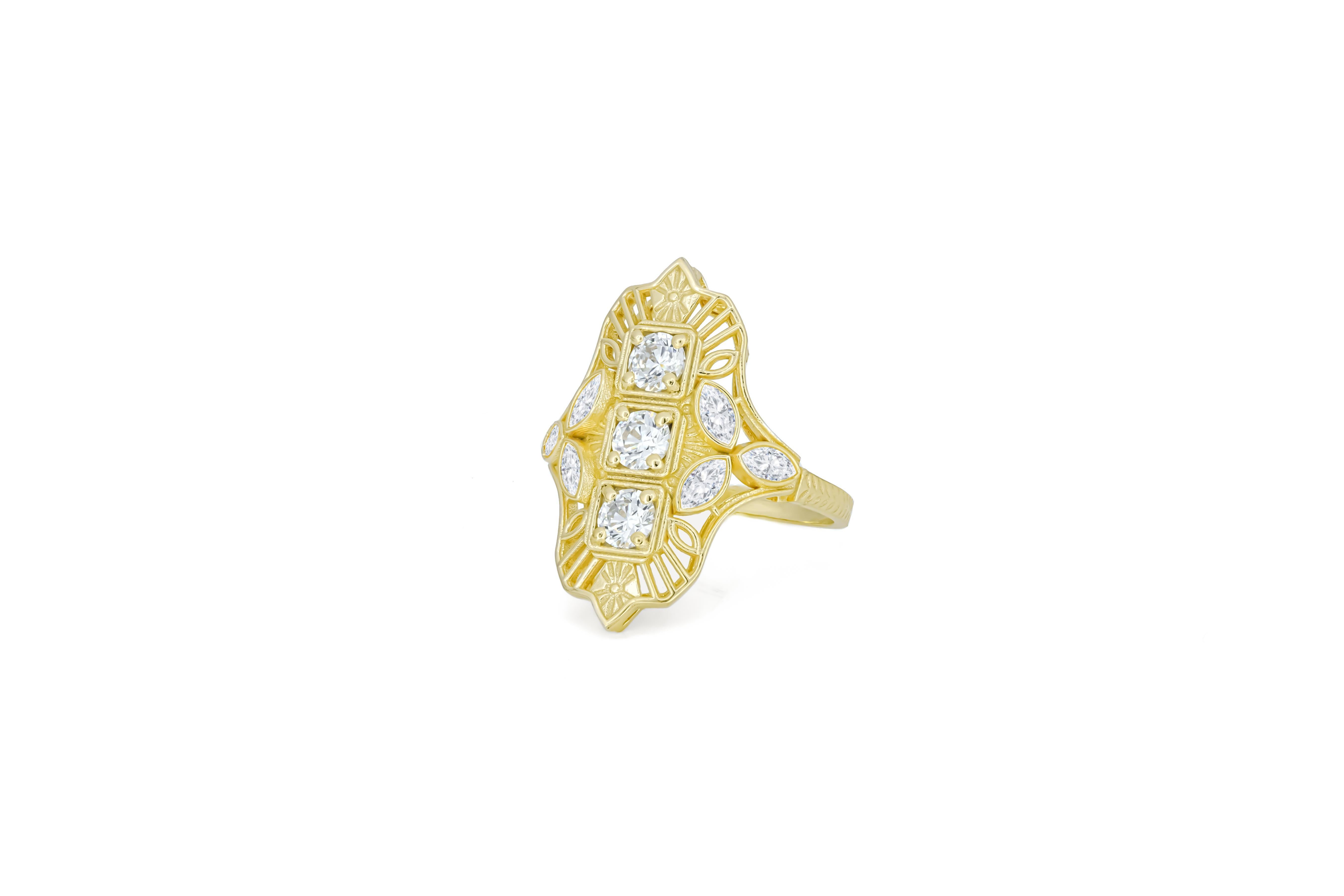 Im Angebot: Moissanit-Verlobungsring im Vintage-Stil aus 14 Karat Gold. () 2