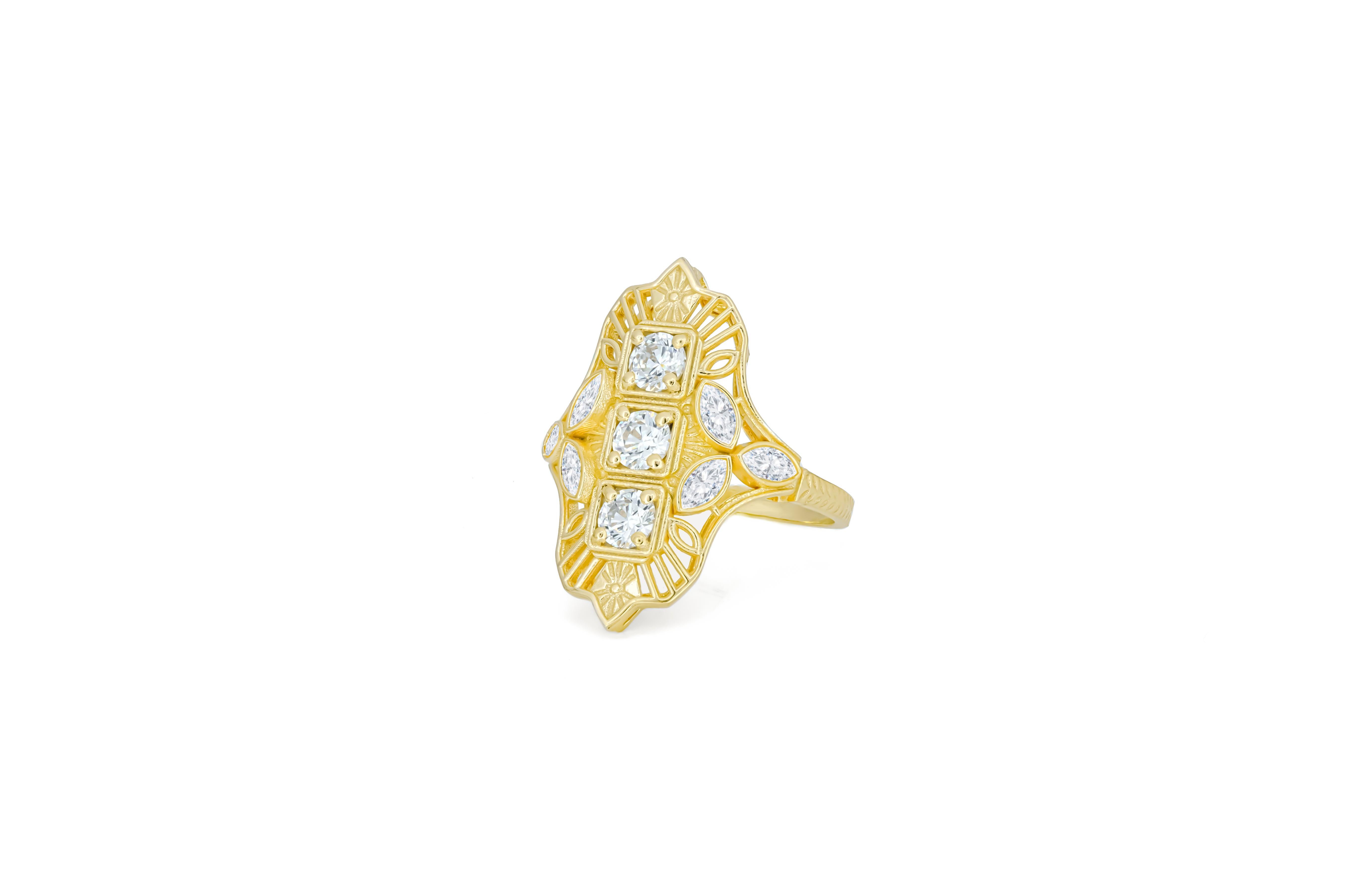 For Sale:  Vintage style moissanite 14k gold engagement ring. 4