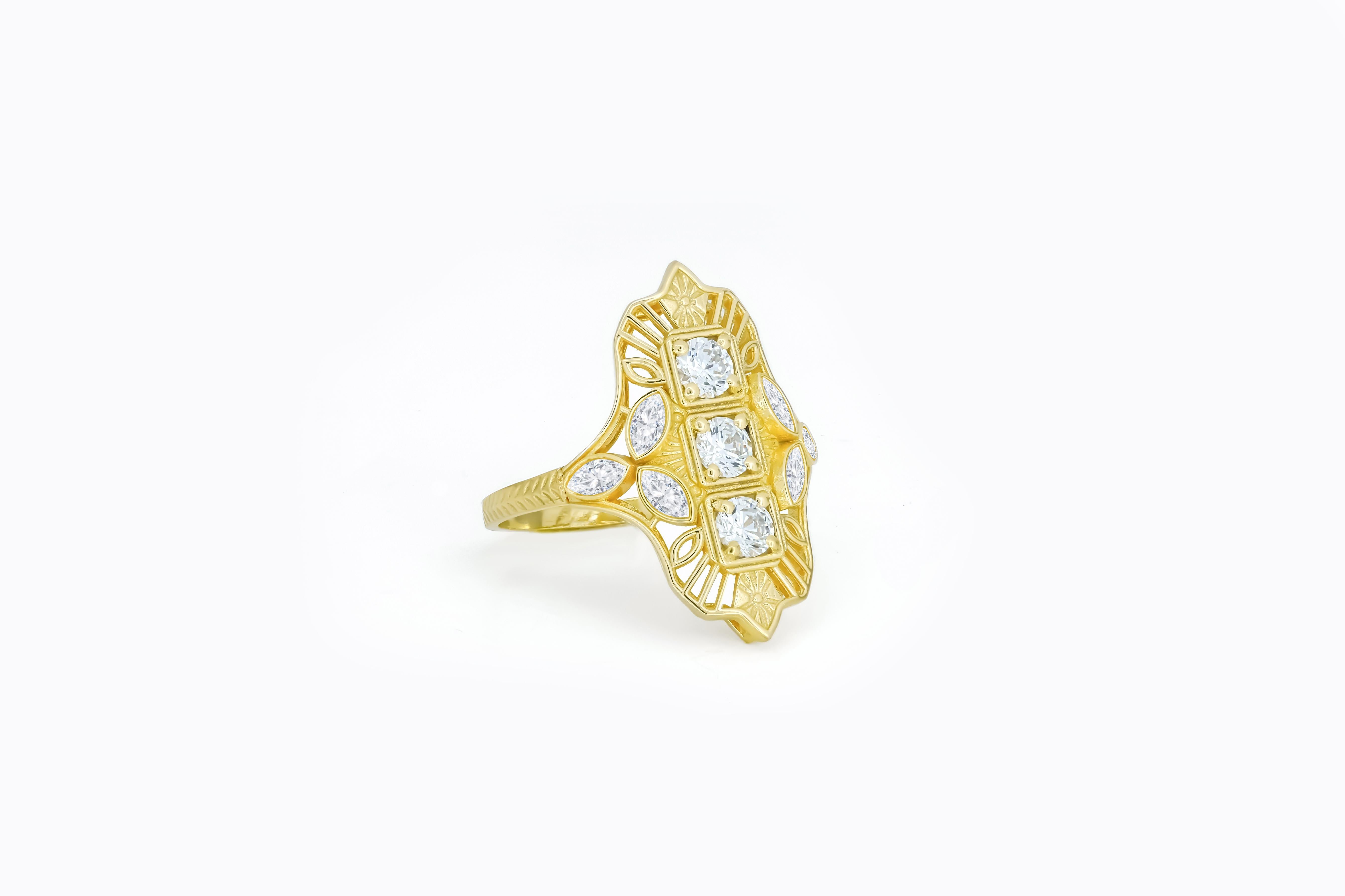Im Angebot: Moissanit-Verlobungsring im Vintage-Stil aus 14 Karat Gold. () 4