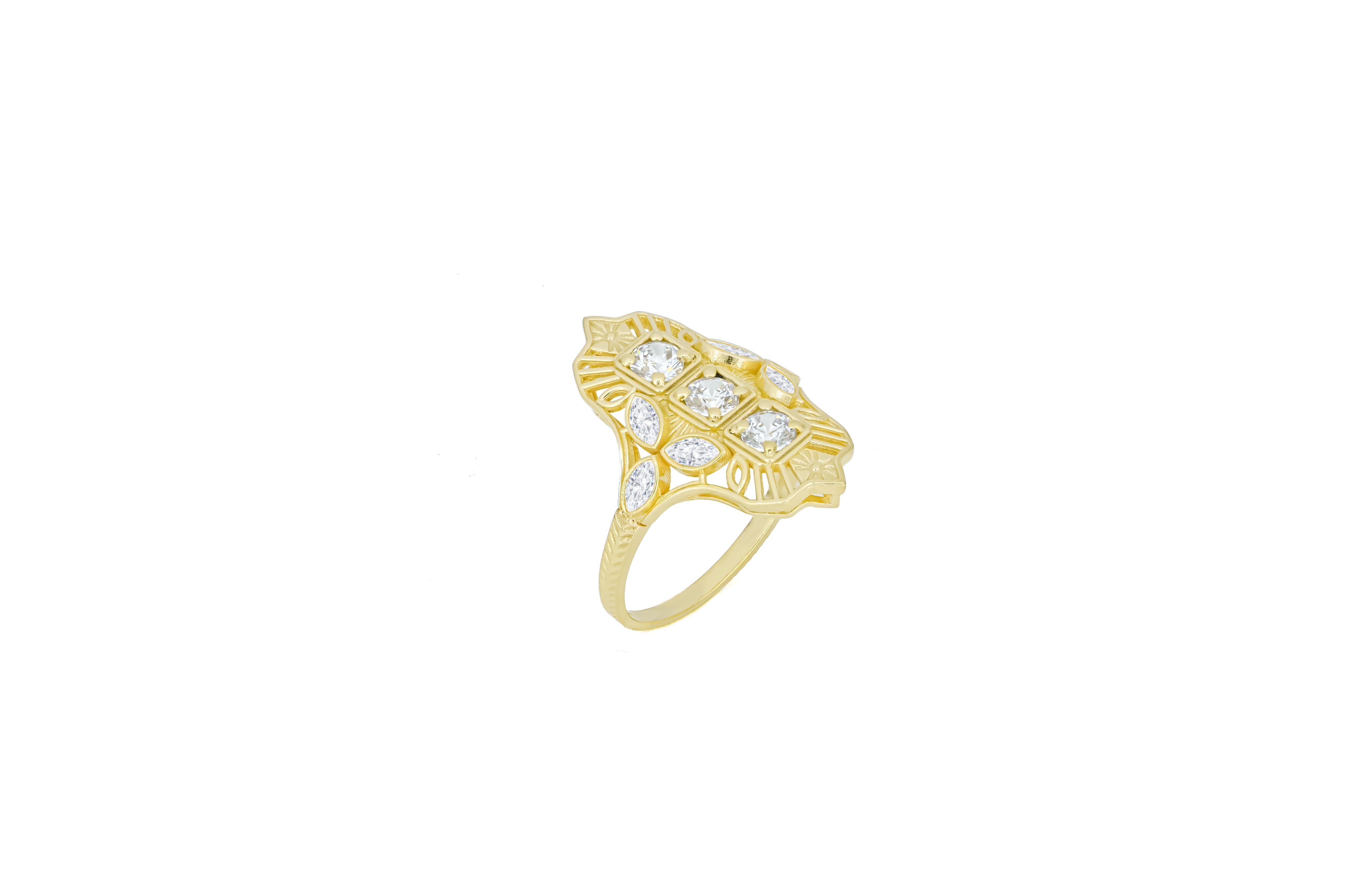 Im Angebot: Moissanit-Verlobungsring im Vintage-Stil aus 14 Karat Gold. () 5