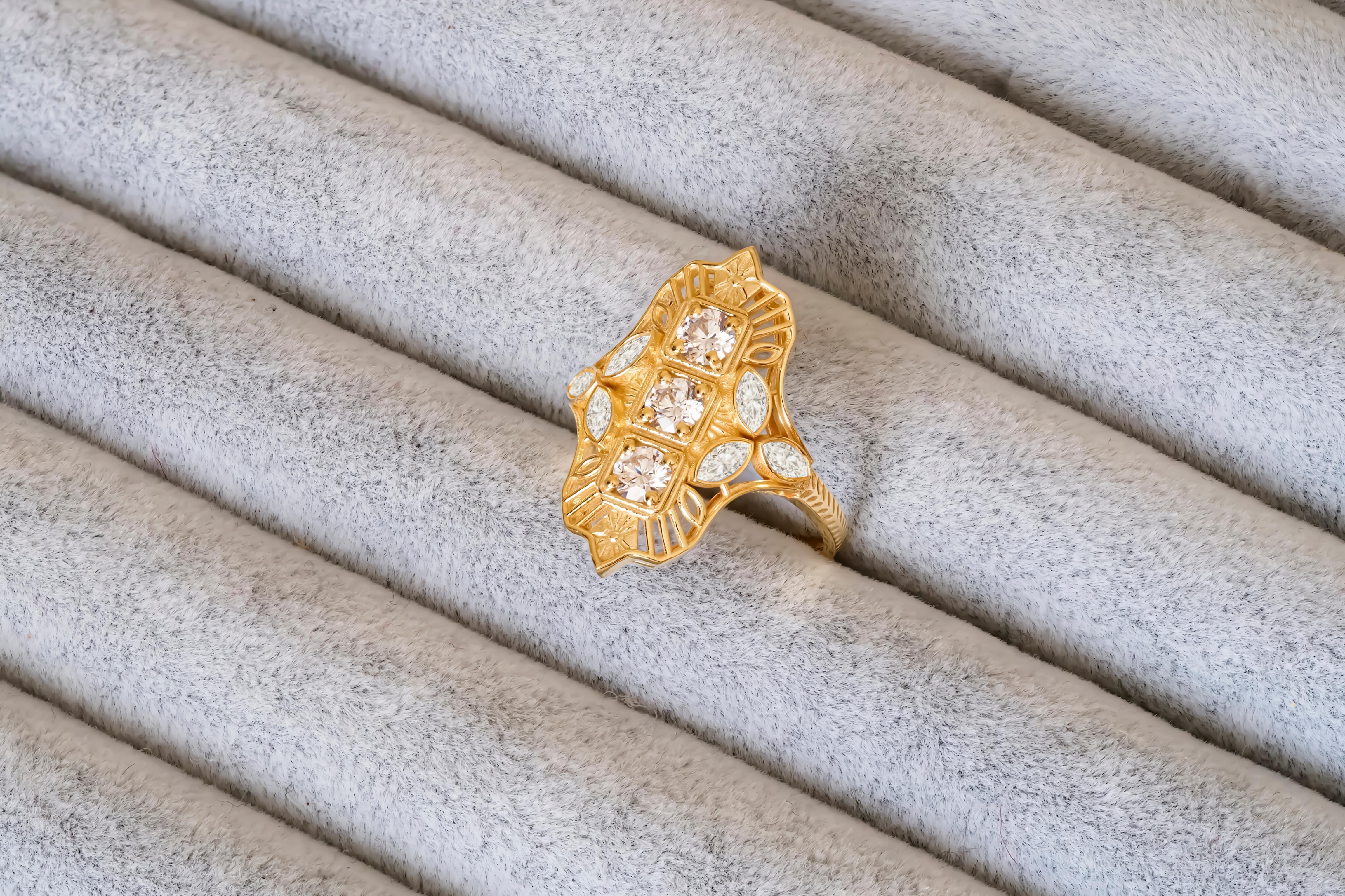 For Sale:  Vintage style moissanite 14k gold engagement ring. 7