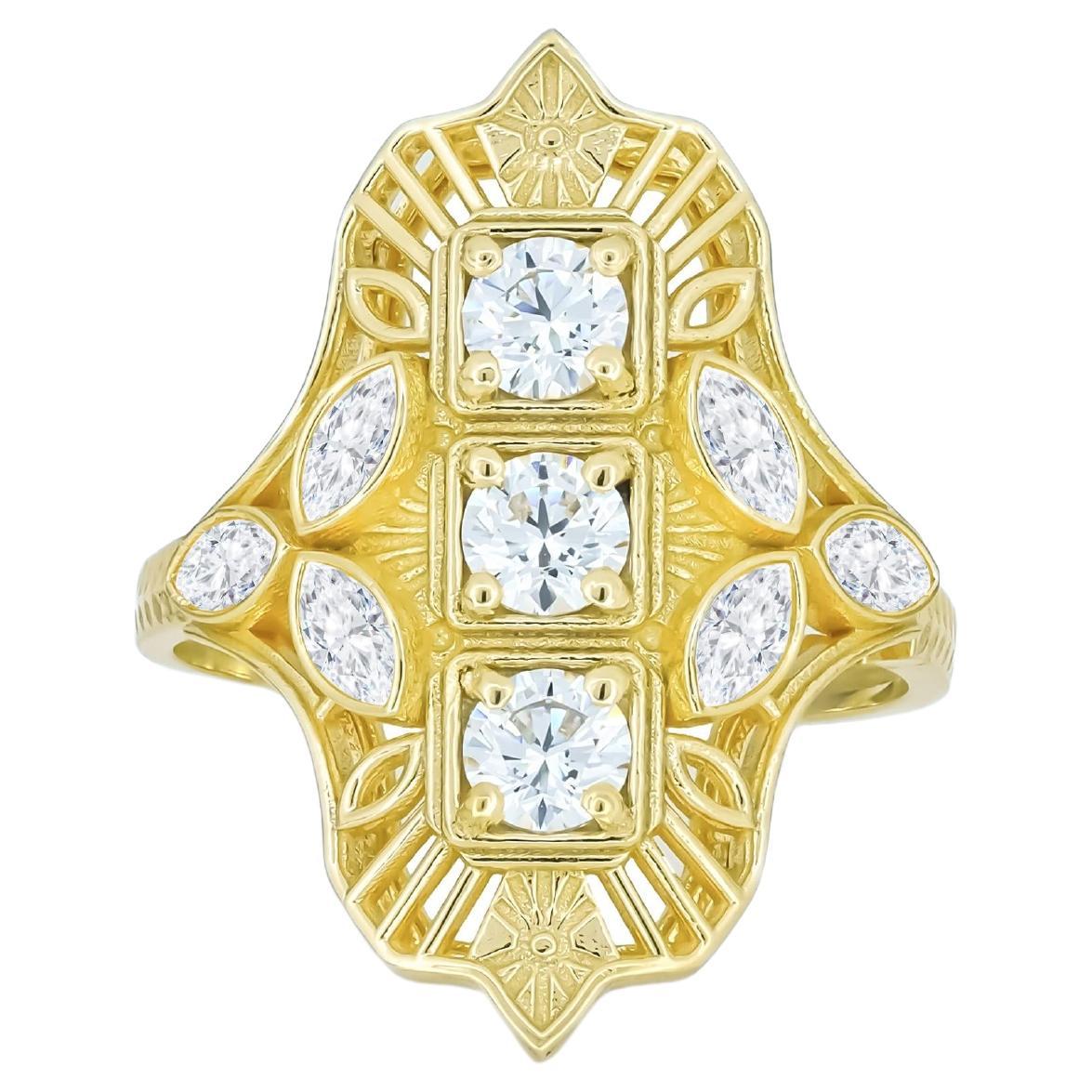 Moissanit-Verlobungsring im Vintage-Stil aus 14 Karat Gold.