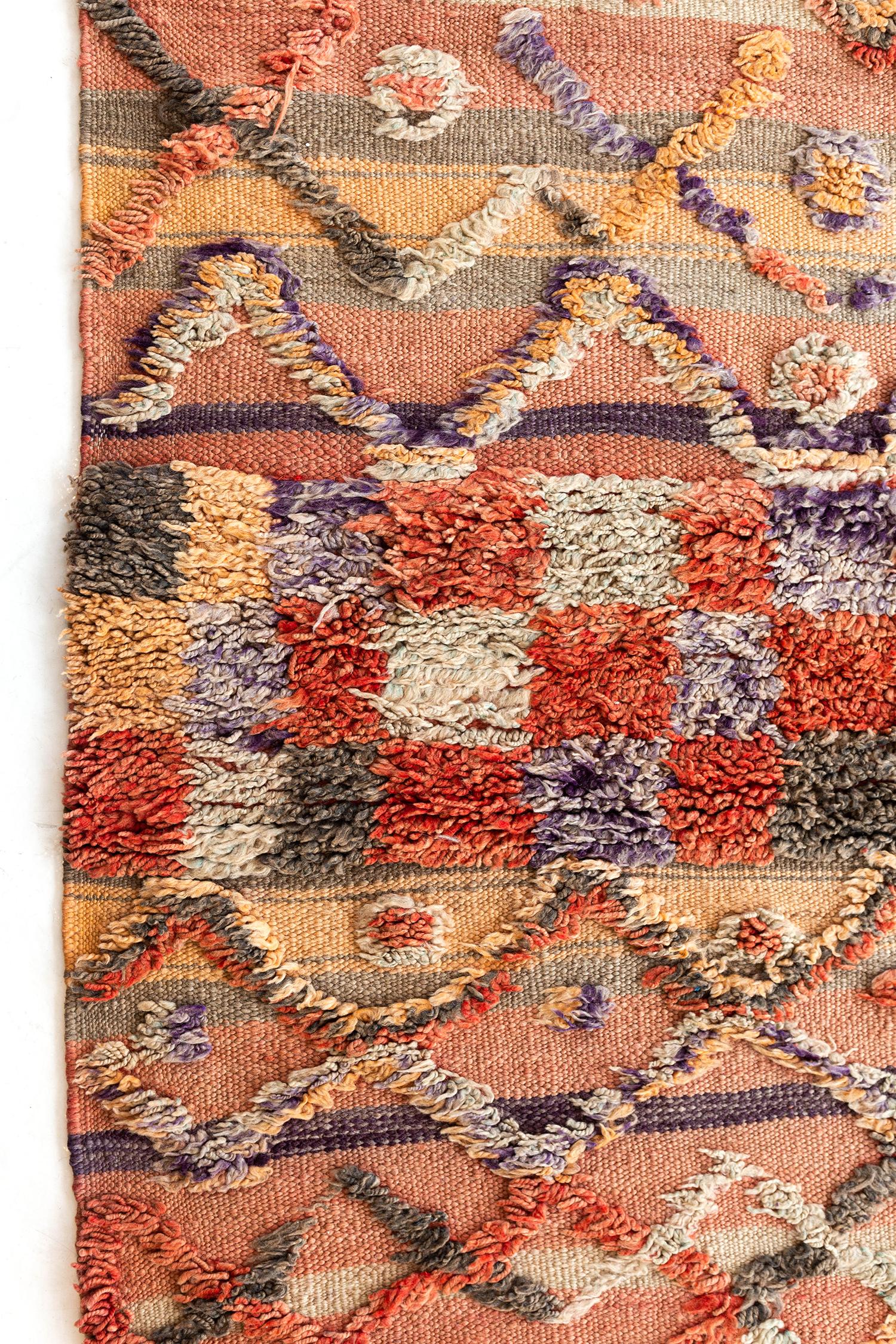 Vintage Style Moroccan Tribal Embossed Kilim For Sale 1