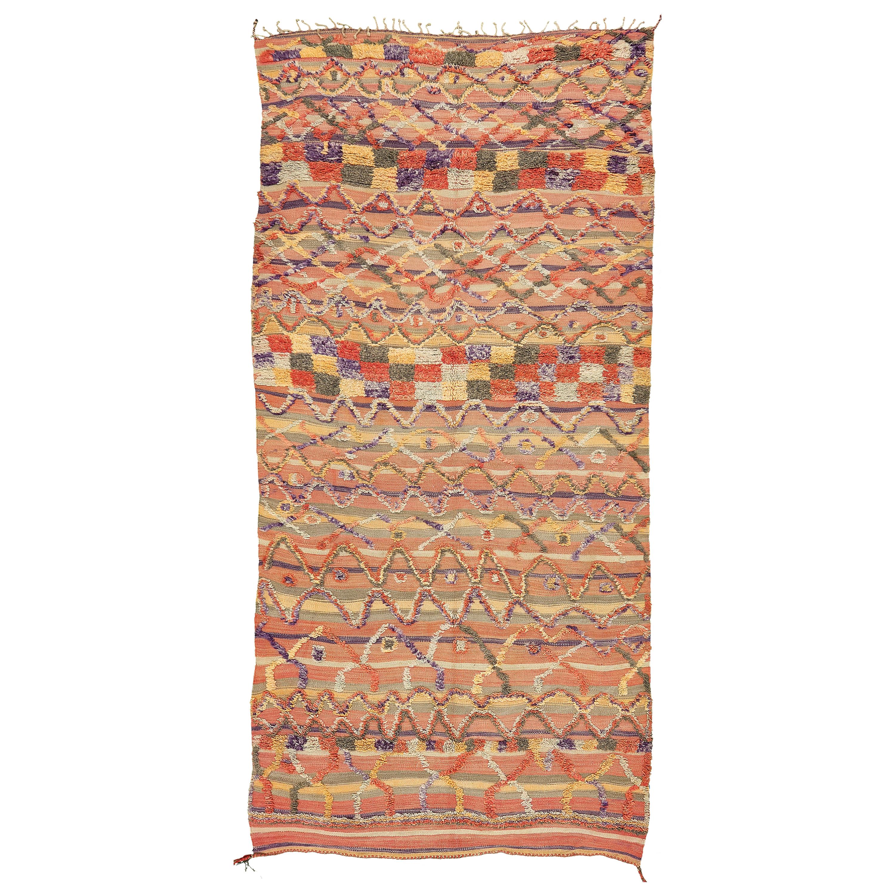 Vintage Style Moroccan Tribal Embossed Kilim For Sale