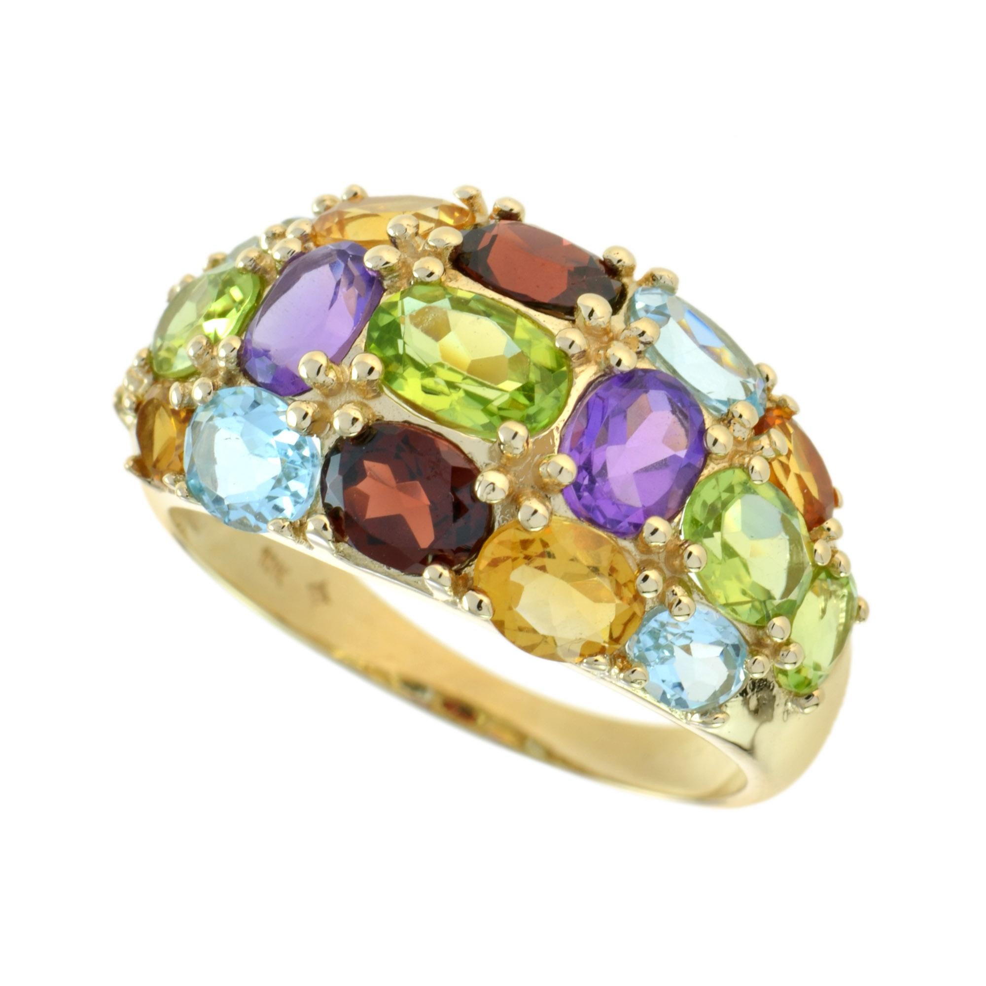 Bague Bombay en or jaune 14 carats, style vintage, avec plusieurs pierres précieuses Pour femmes en vente