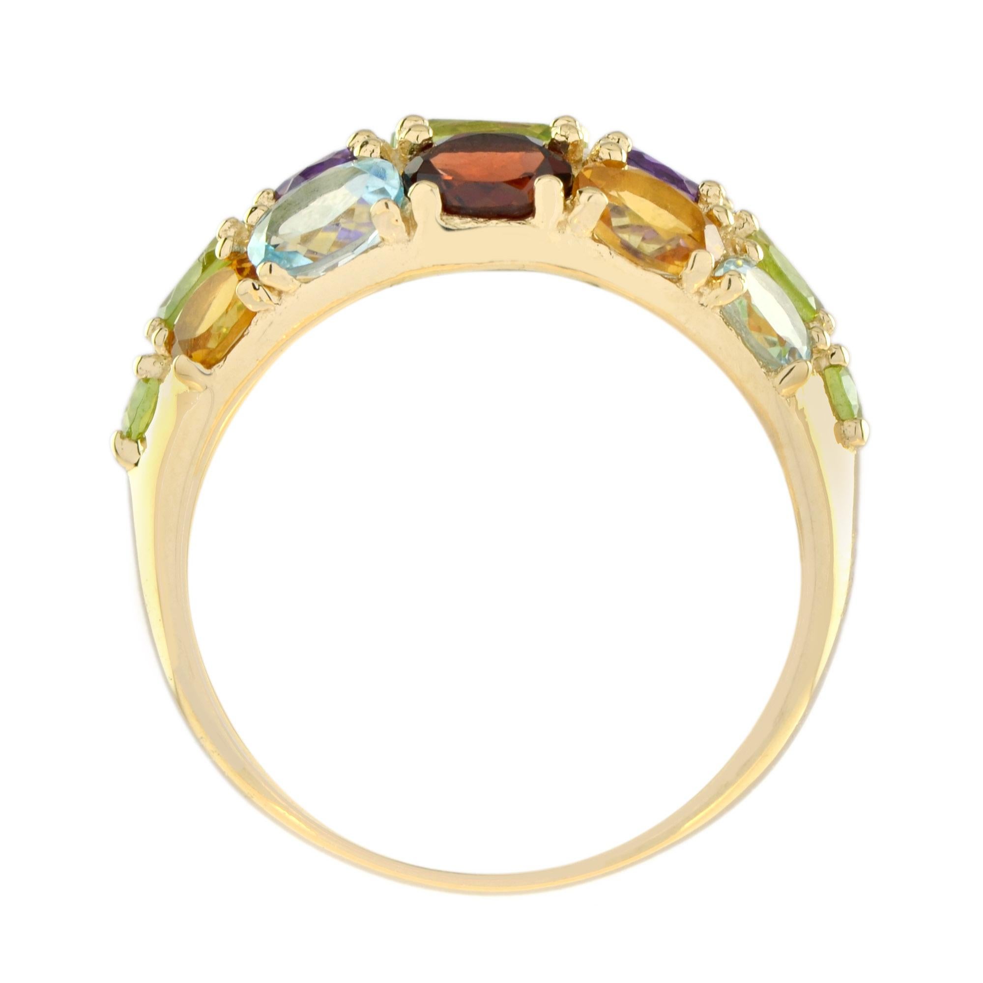 Bague Bombay en or jaune 14 carats, style vintage, avec plusieurs pierres précieuses en vente 3
