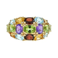 Vintage Style Multi Gemstone Bombay Ring in 14K Yellow Gold