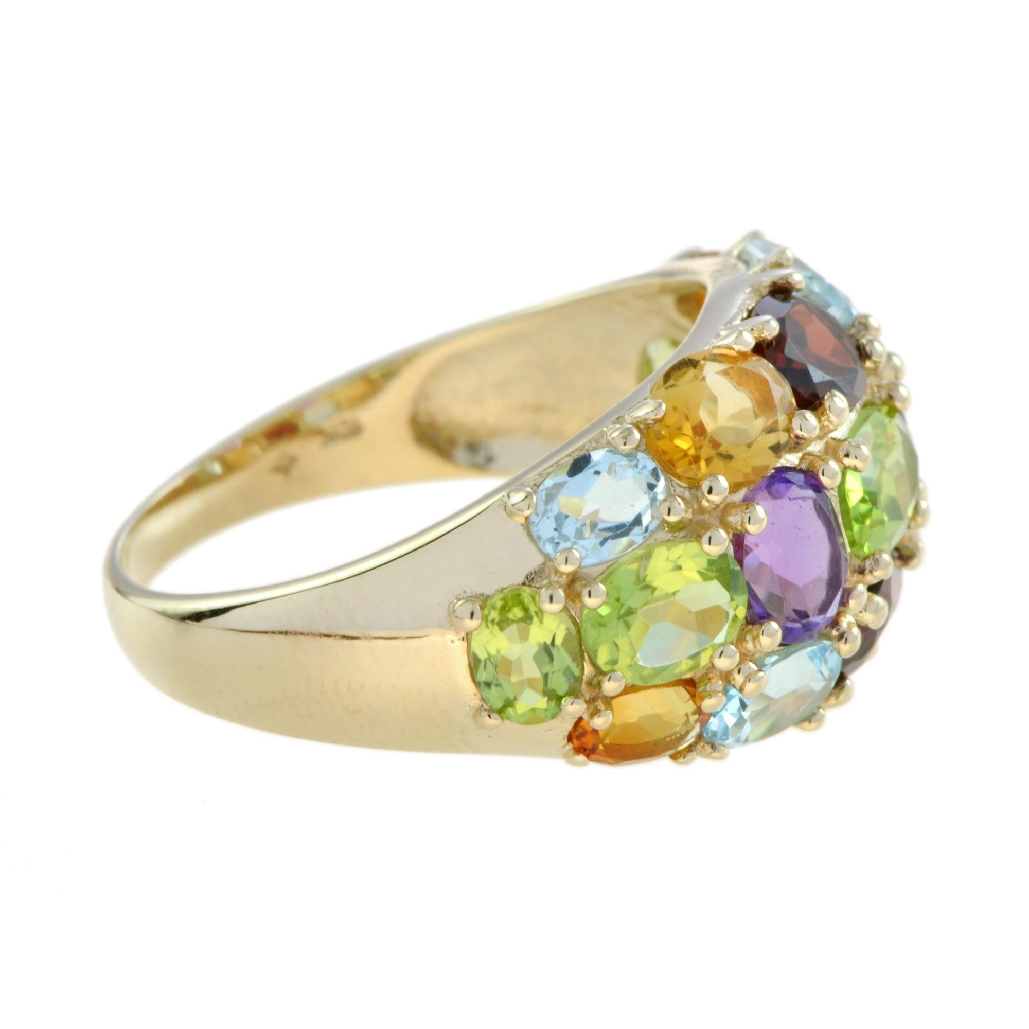 Vintage-Cocktailring mit mehreren Edelsteinen im Vintage-Stil aus 14K Gelbgold () 4