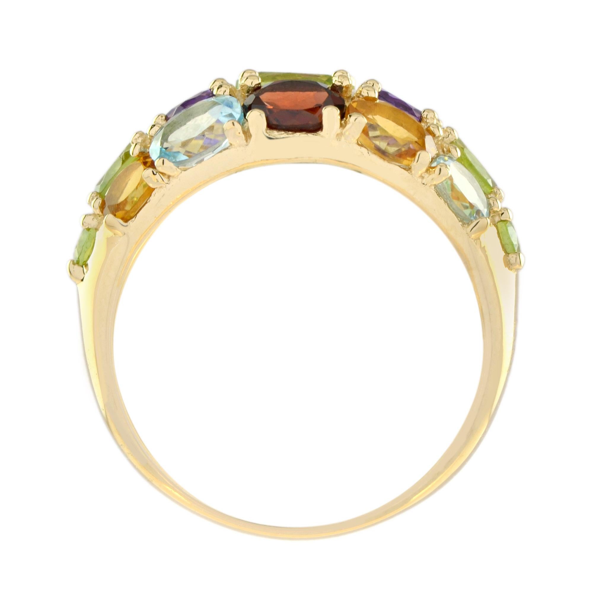 For Sale:  Vintage Style Multi Gemstone Cocktail Ring in 14K Yellow Gold 6