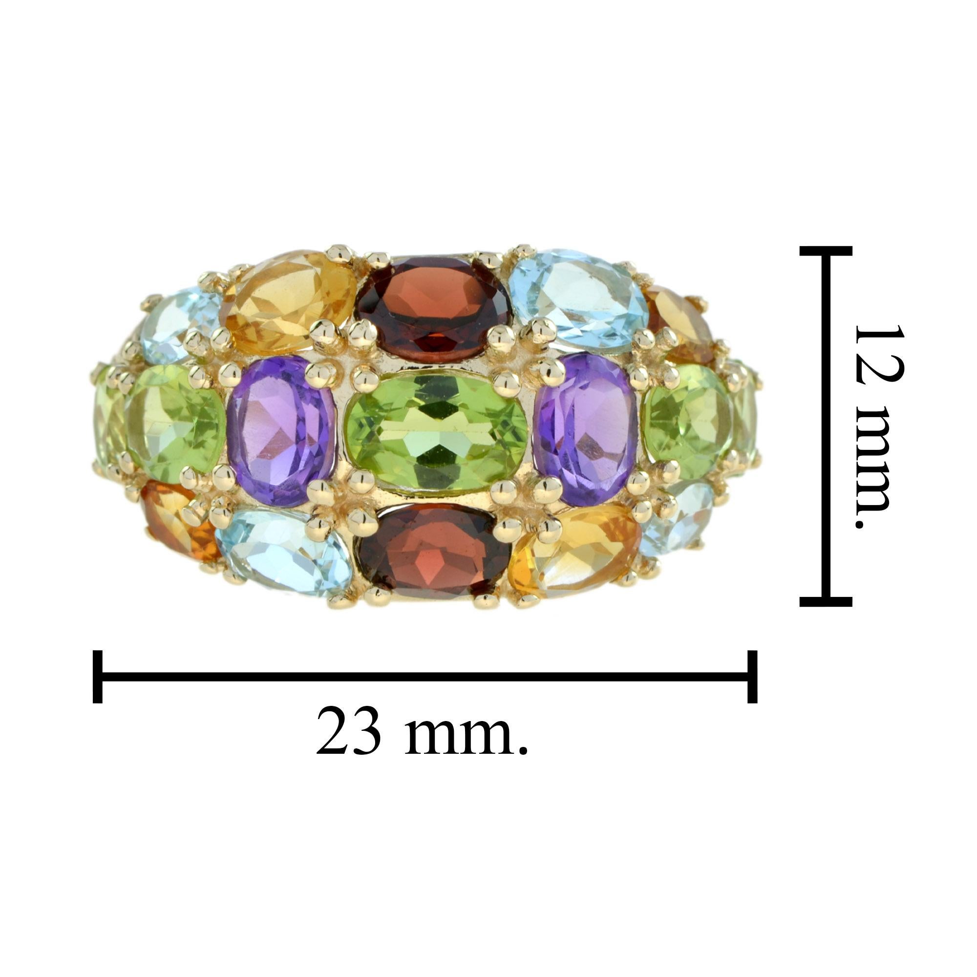 For Sale:  Vintage Style Multi Gemstone Cocktail Ring in 14K Yellow Gold 7