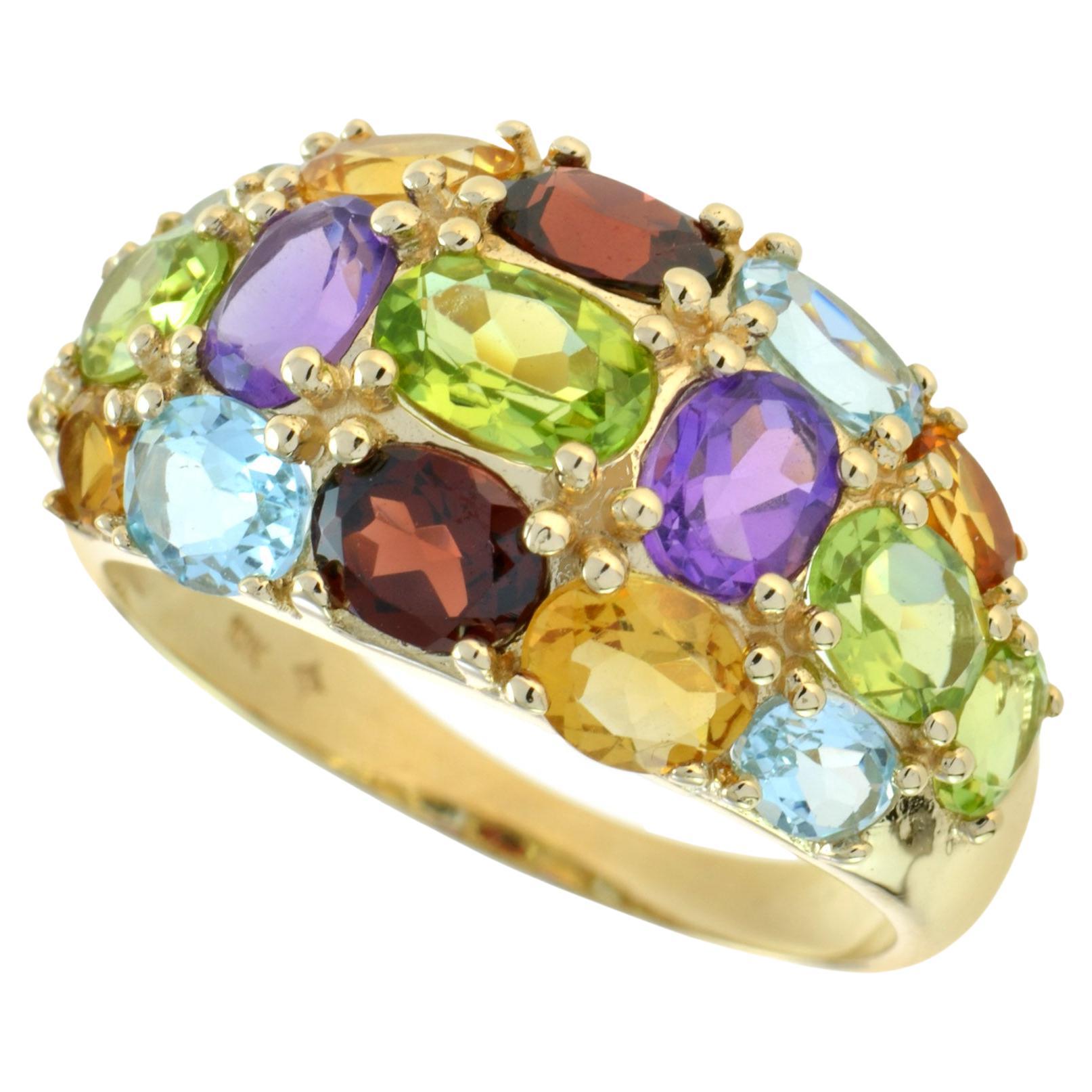 Vintage Style Multi Gemstone Cocktail Ring in 14K Yellow Gold