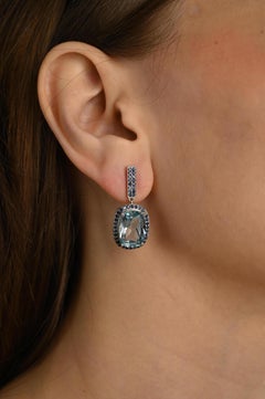 Vintage Style Natural Blue Topaz and Sapphire Drop Earrings in Sterling Silver