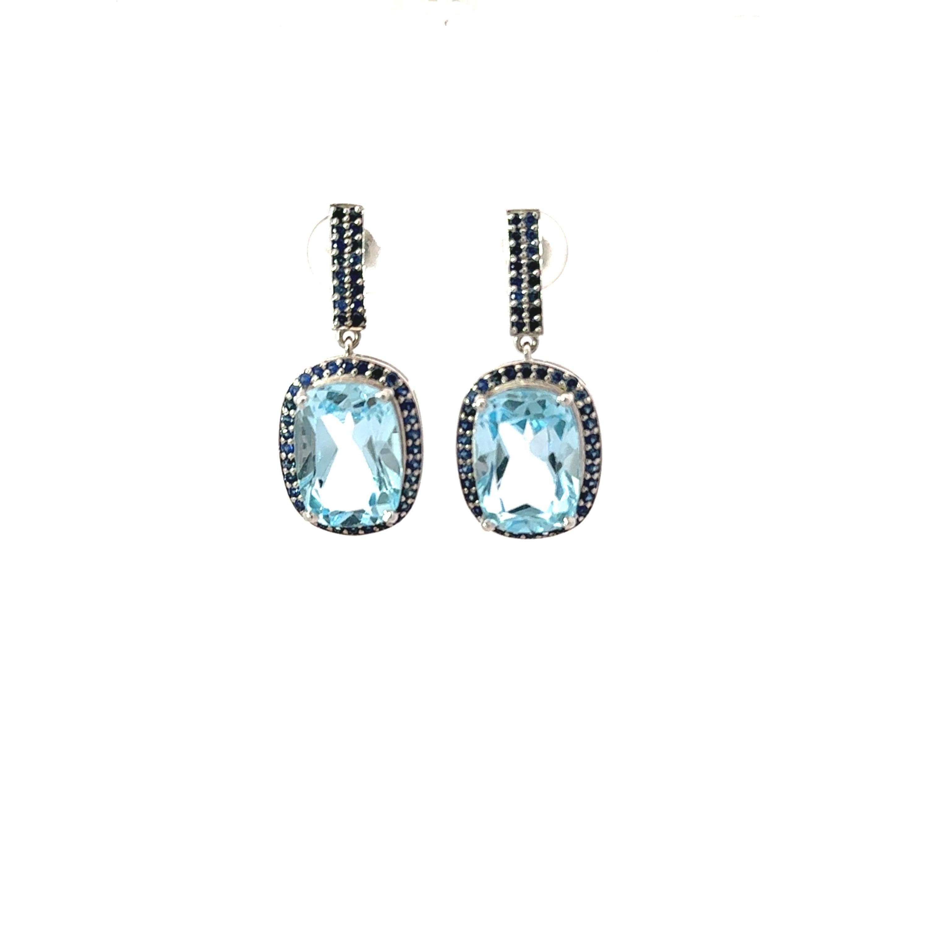 Pendientes de gota de topacio azul natural y zafiro estilo vintage en plata de ley en venta 1