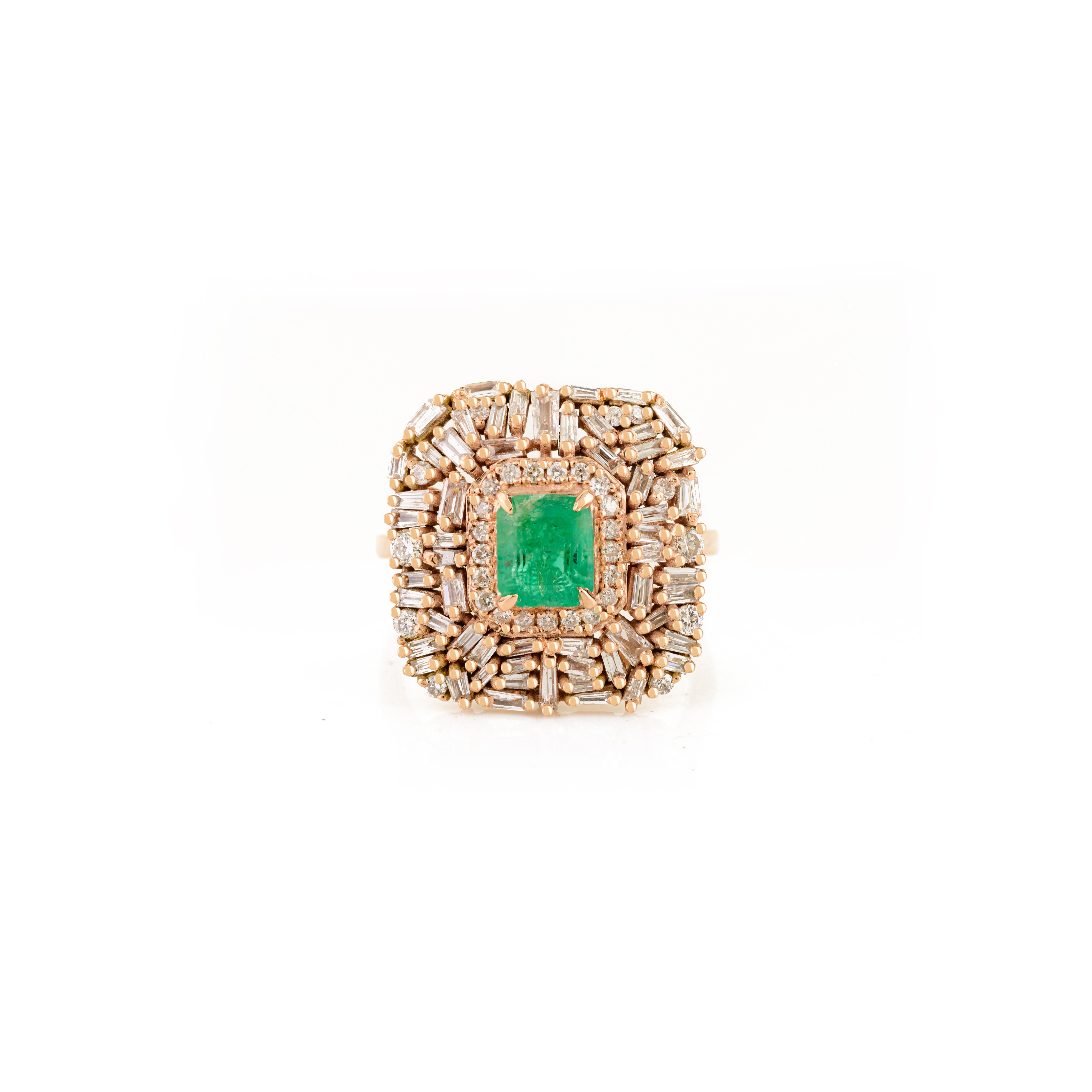 Im Angebot: Vintage Style natürlichen Smaragd & Diamant-Cocktail-Ring in 14k massivem Rose Gold () 3