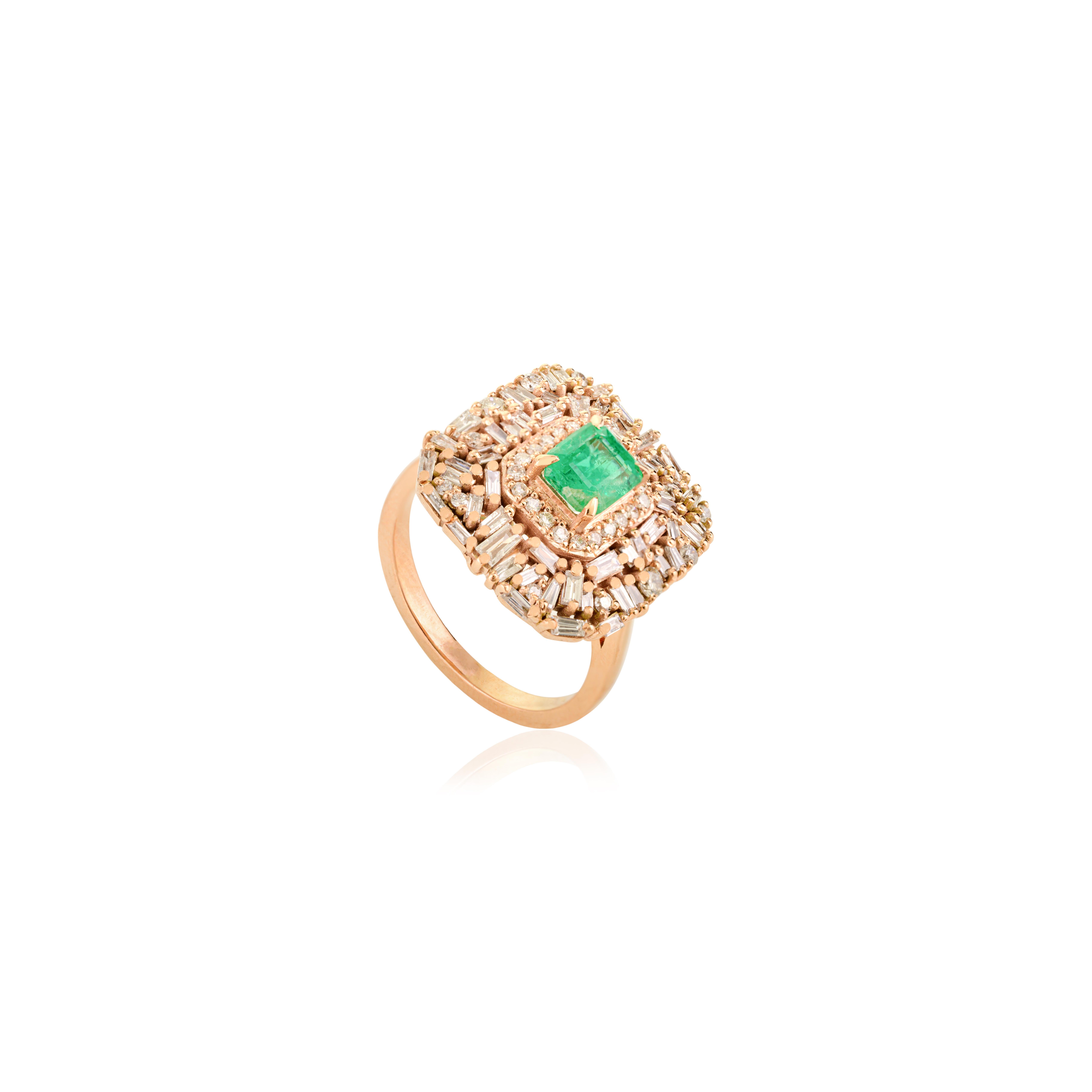 Im Angebot: Vintage Style natürlichen Smaragd & Diamant-Cocktail-Ring in 14k massivem Rose Gold () 7