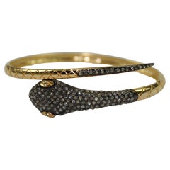 Bracelet serpent en or 14 carats et diamants naturels taille rose de style vintage 