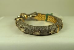 Vintage style Natural uncut rose cut Diamonds sterling silver elephant bracelet