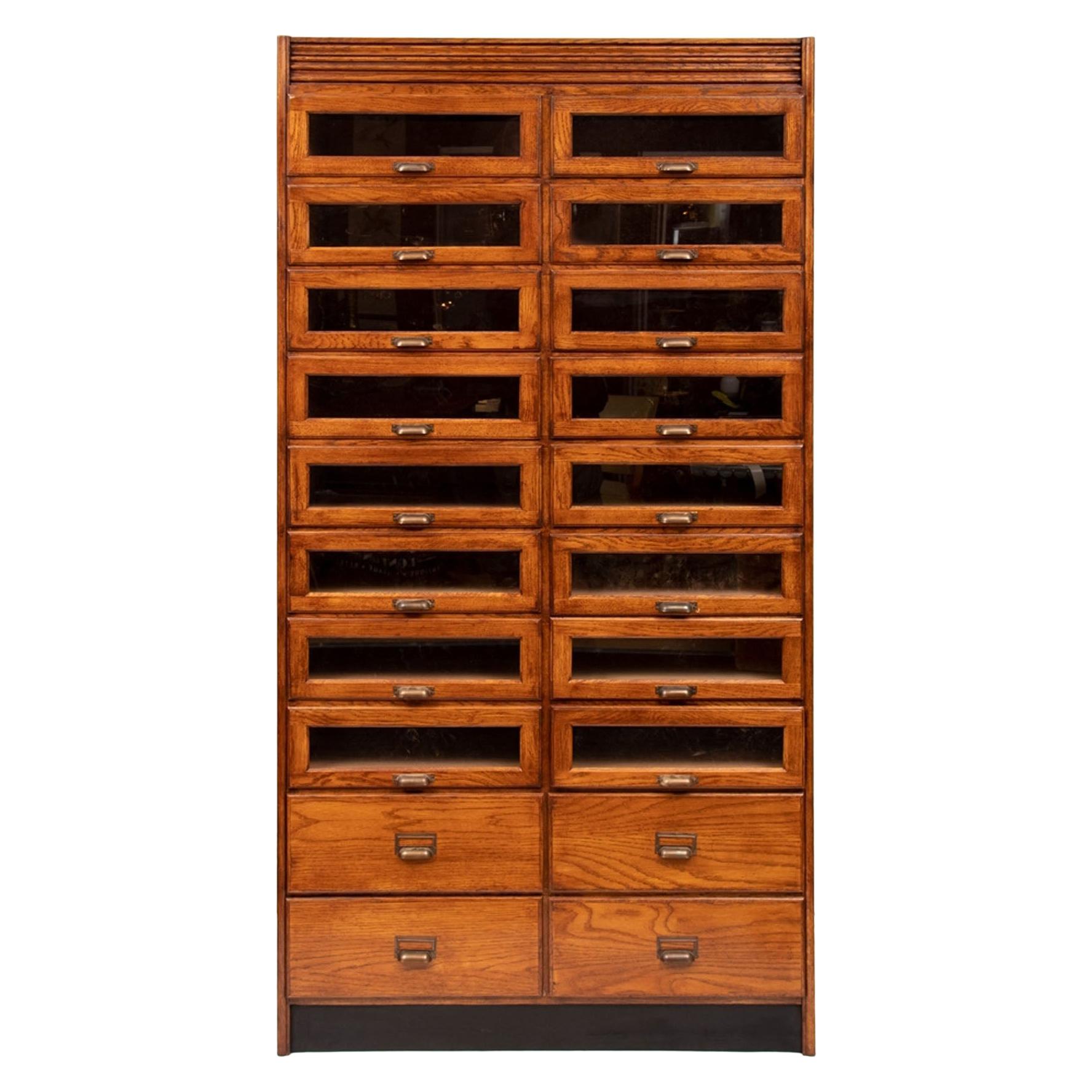 Vintage Style Oak Haberdashers Cabinet For Sale