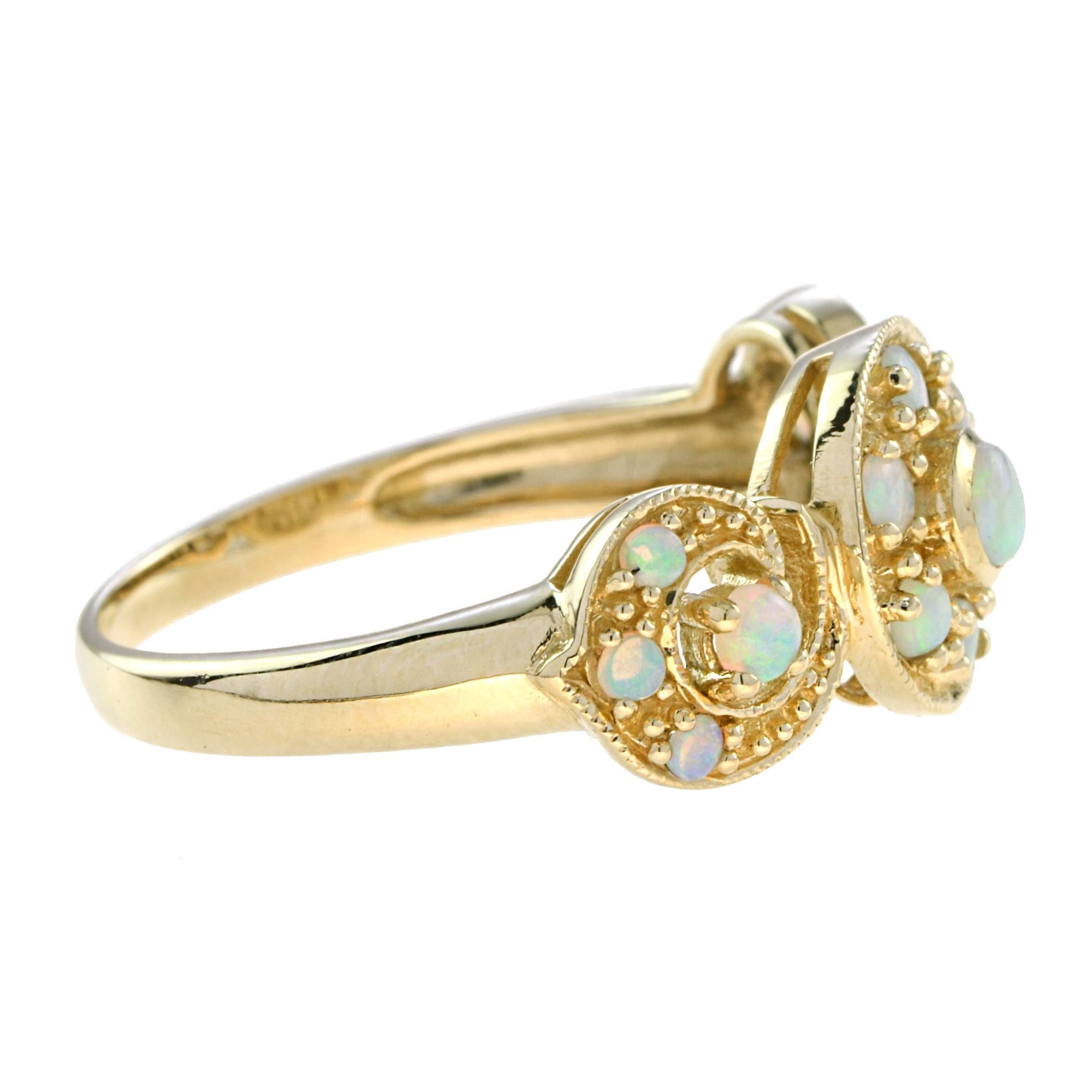 Round Cut Vintage Style Opal Cluster Ring in 14K Yellow Gold For Sale