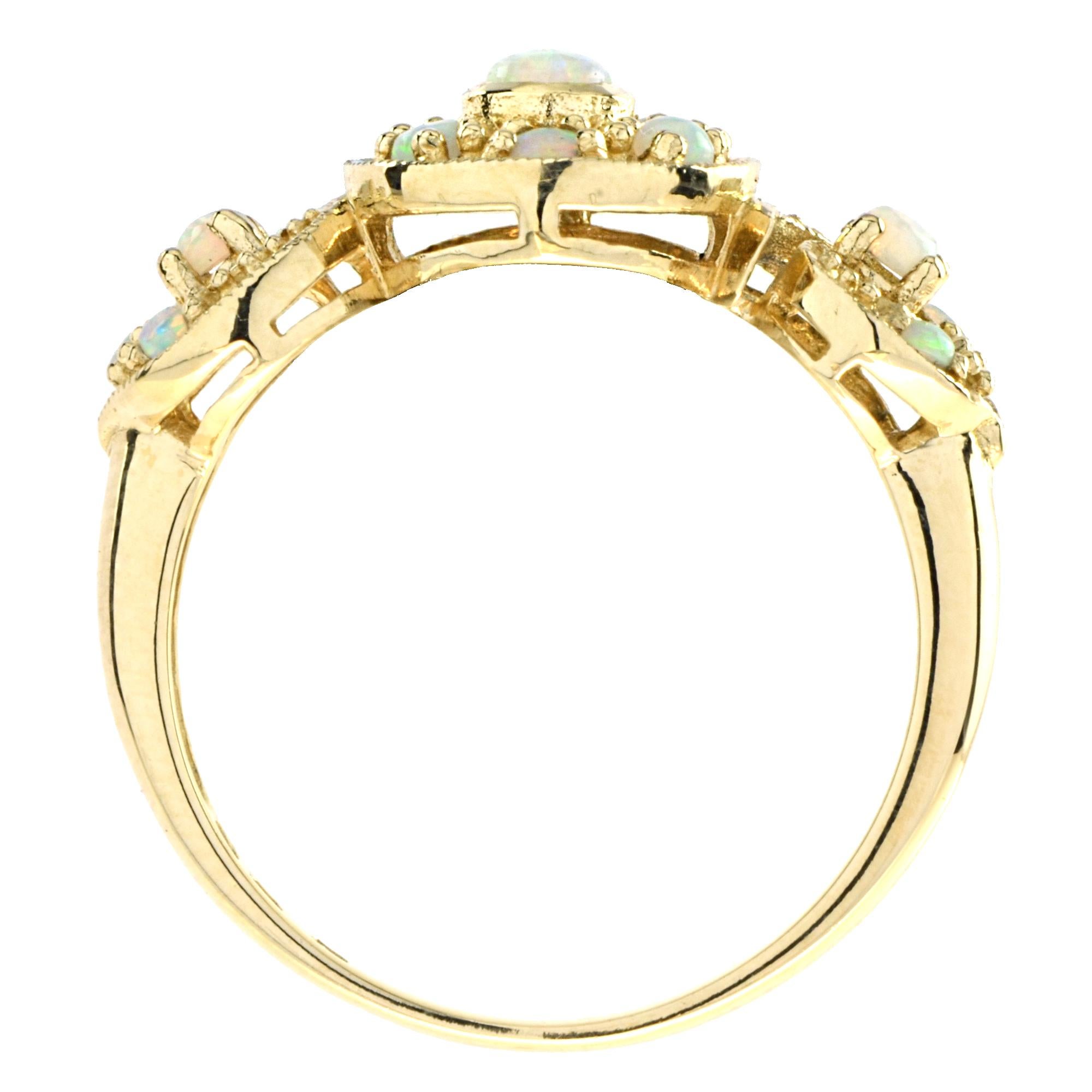 Women's Vintage Style Opal Cluster Ring in 14K Yellow Gold For Sale