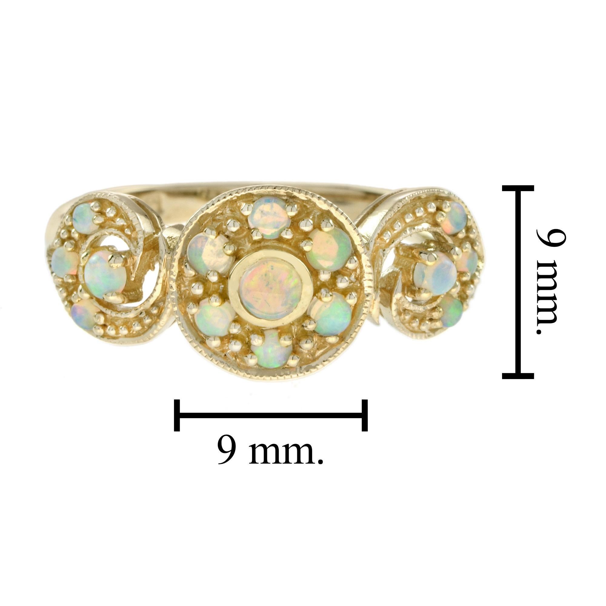 Vintage Style Opal Cluster Ring in 14K Yellow Gold For Sale 1