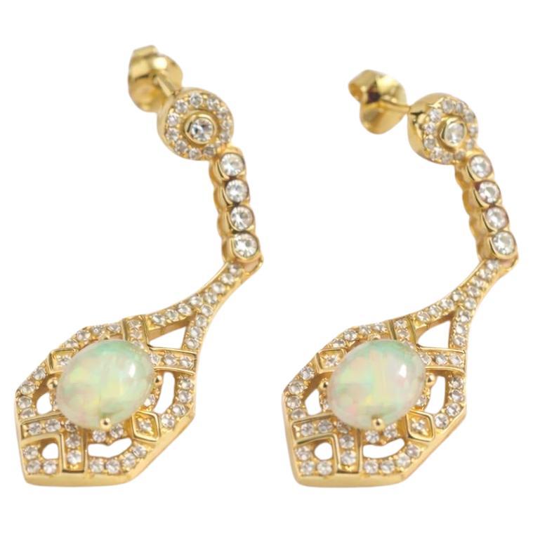 Opal-Ohrringe im Vintage-Stil Silber, Gold