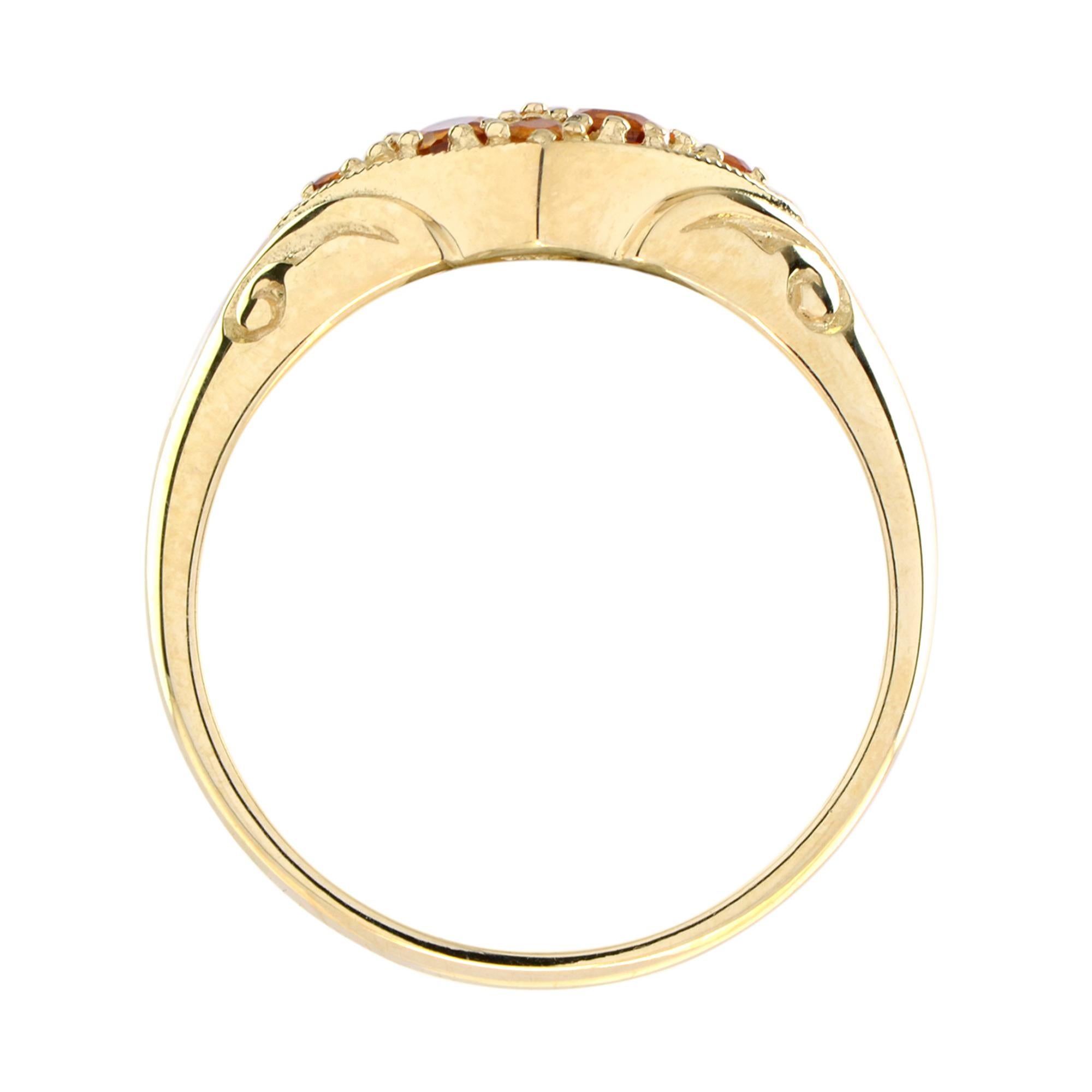 Vintage Style Orange Citrine Cluster 14K Yellow Gold Ring Pour femmes en vente
