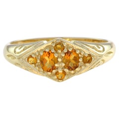 Vintage Style Orange Citrine Cluster 14K Yellow Gold Ring