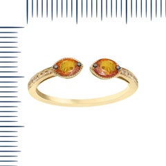 Vintage Style Orange Sapphire Diamond Yellow Gold Every Day Fine Stacking Ring