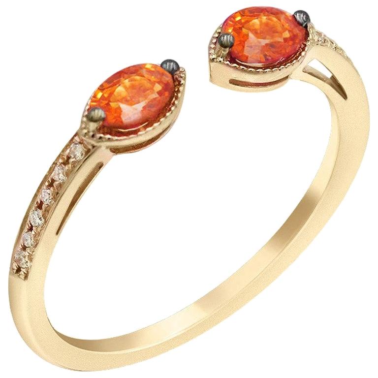 Feiner Stapelring im Vintage-Stil mit orangefarbenem Saphir und Diamant in Gelbgold