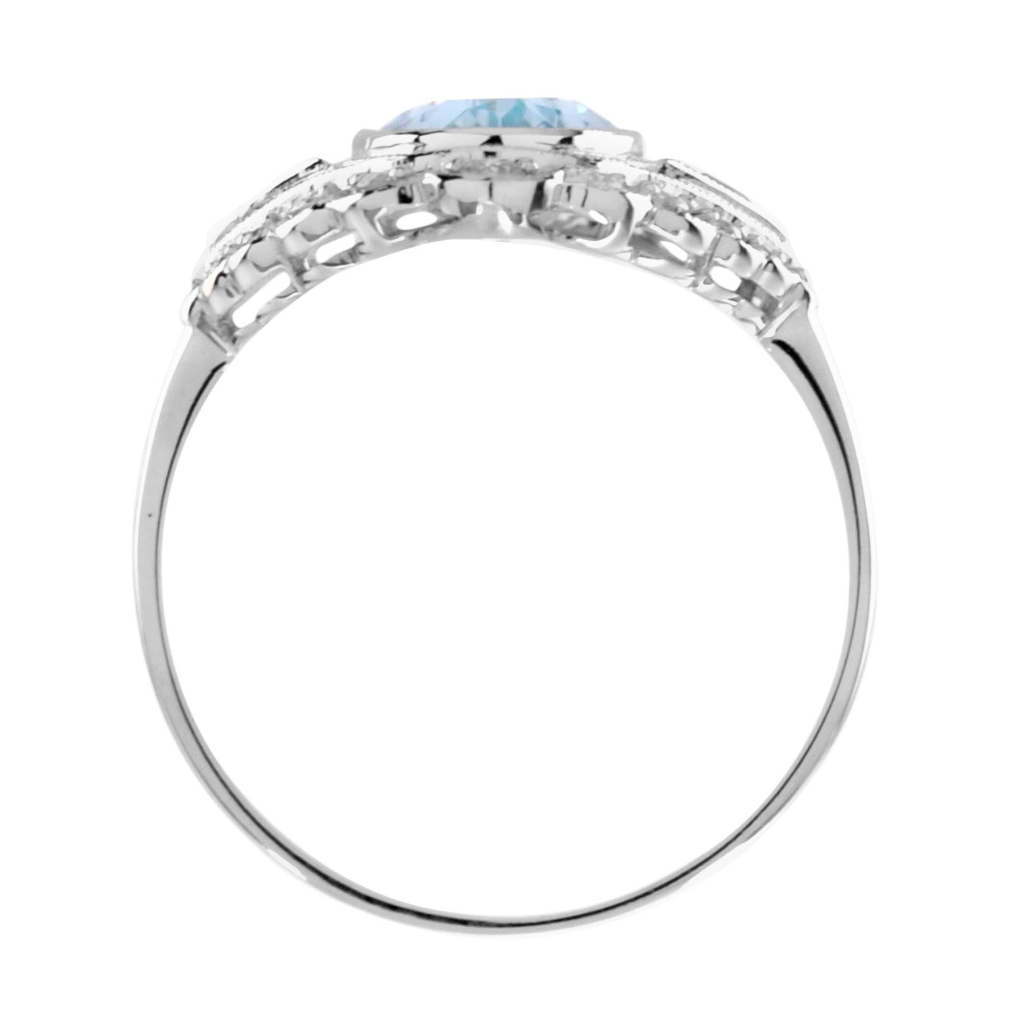 Vintage Style Oval Blue Aquamarine & Sapphire Diamond Cocktail White Gold Ring In New Condition For Sale In Oakton, VA